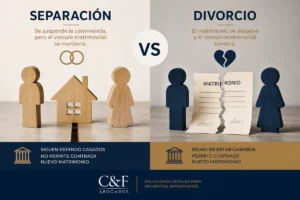 Abogado asesorando a una pareja sobre las diferencias entre separación y divorcio.