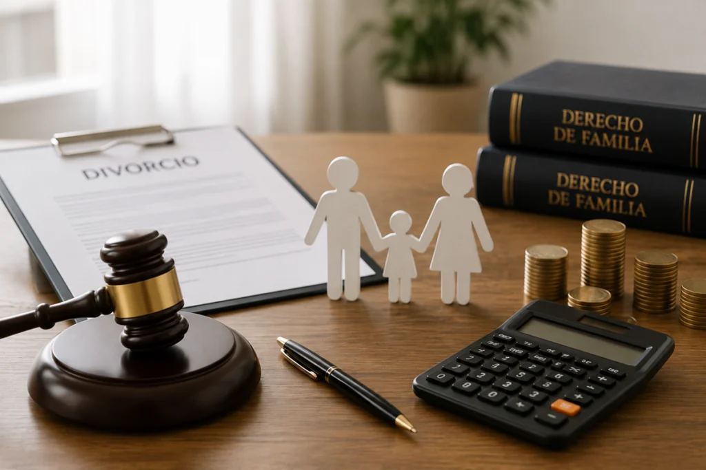 Abogado asesorando a una pareja sobre los costes y gastos de un divorcio en España.