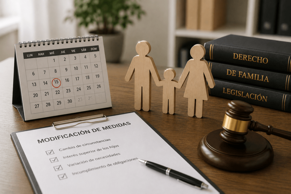 Abogado asesorando a un progenitor sobre la modificación de las medidas establecidas en una sentencia de divorcio.