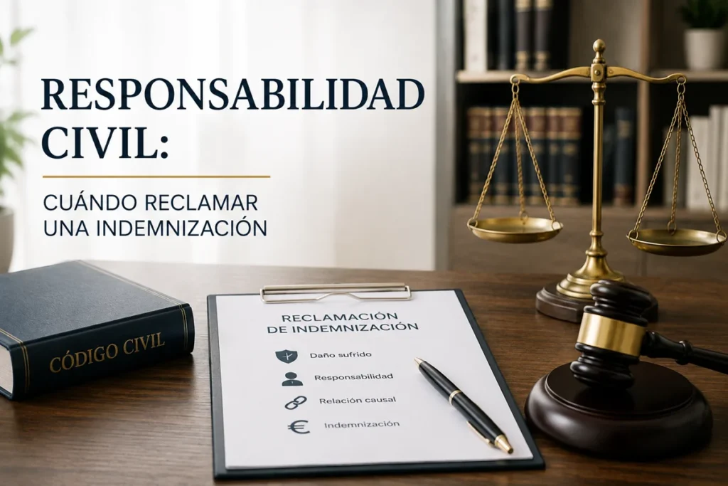 Abogado asesorando a un cliente sobre una posible reclamación de indemnización por responsabilidad civil.