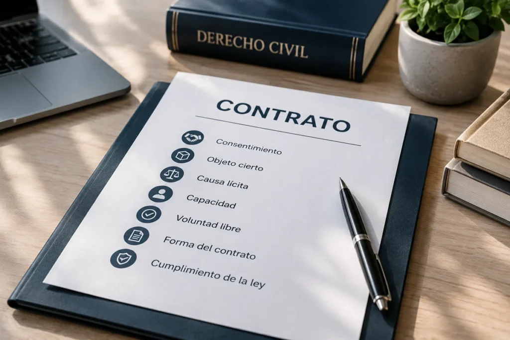 Abogado revisando con un cliente las cláusulas de un contrato antes de su firma.