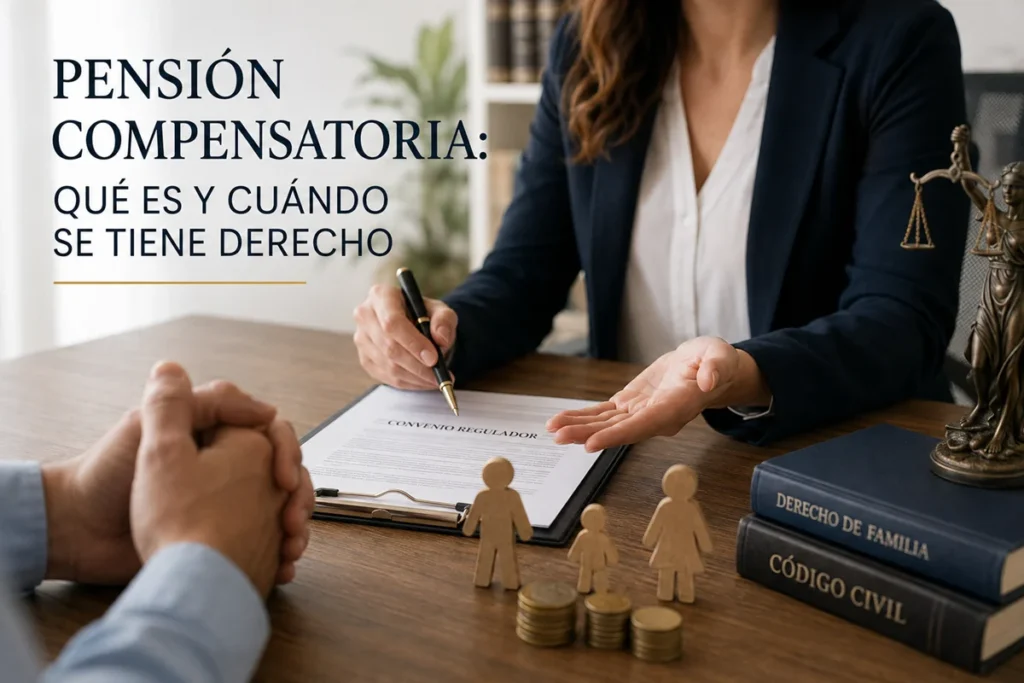 Abogado asesorando a una persona sobre su derecho a solicitar una pensión compensatoria tras el divorcio.