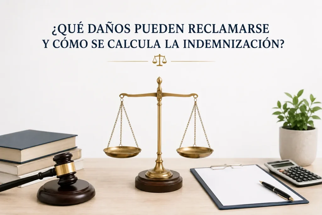 Abogado asesorando a un cliente sobre los daños que pueden reclamarse y el cálculo de una indemnización.