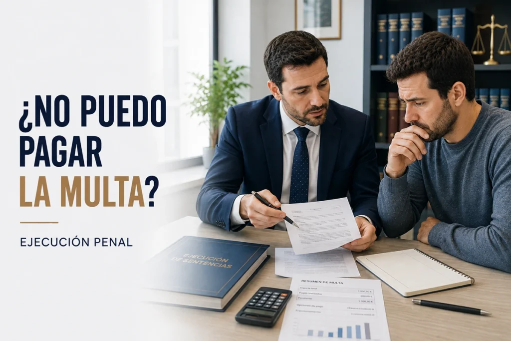 Abogado asesorando sobre el pago de una multa penal y sus consecuencias